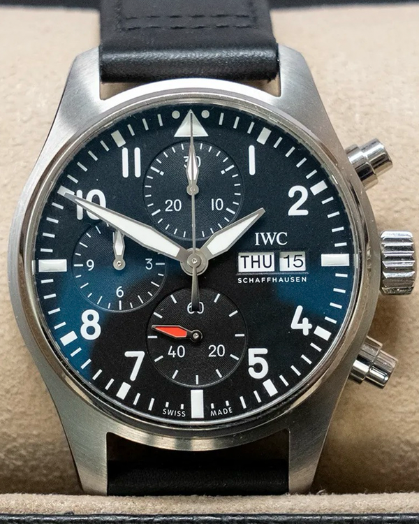 2023 IWC Schaffhausen Pilot Chronograph 41MM Black Dial Leather Strap (IW388111)
