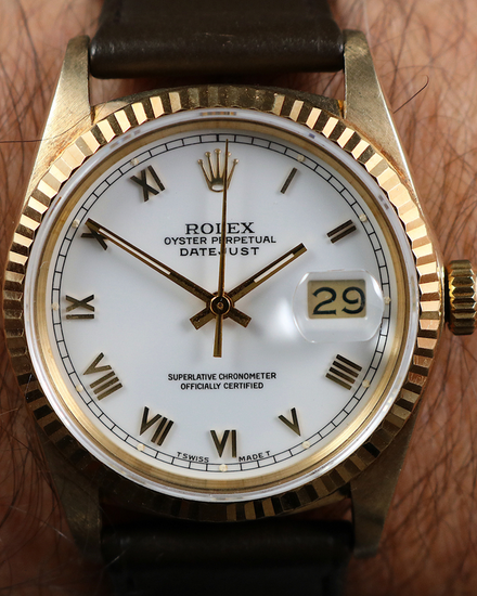 1989 Rolex Datejust 36MM White Dial Leather Strap (16018)