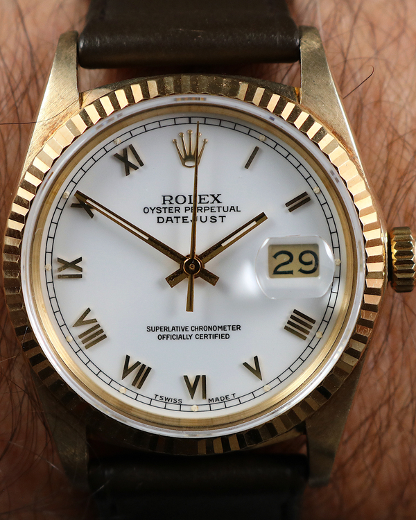 1989 Rolex Datejust 36MM White Dial Leather Strap (16018)