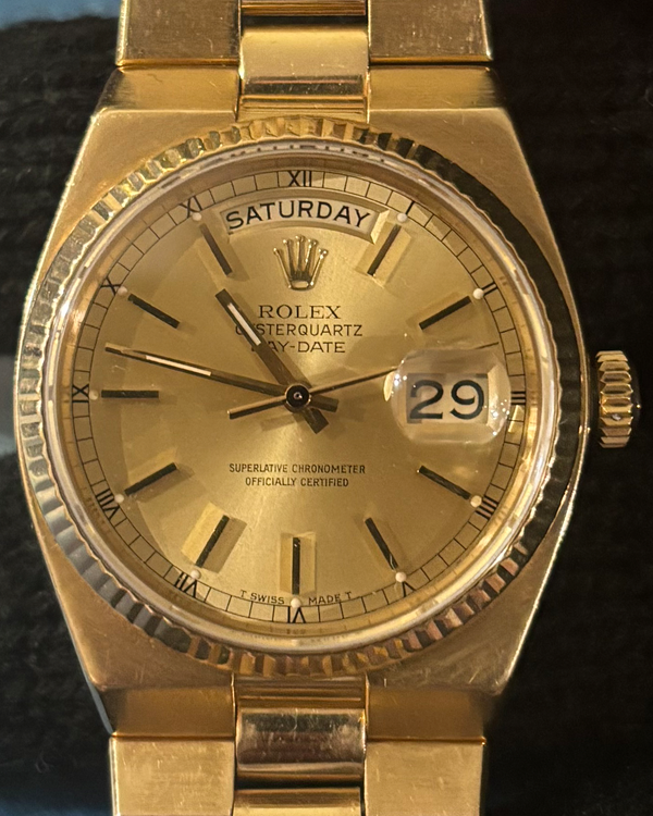 1980 Rolex Day-Date Oysterquartz 36MM Quartz Champagne Dial Yellow Gold Bracelet (19018)