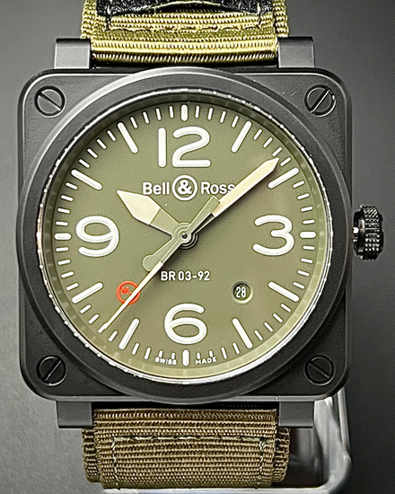 Bell & Ross BR 03 92 Military Type 42MM Green Dial Rubber Strap (BR0392-MIL-CE)