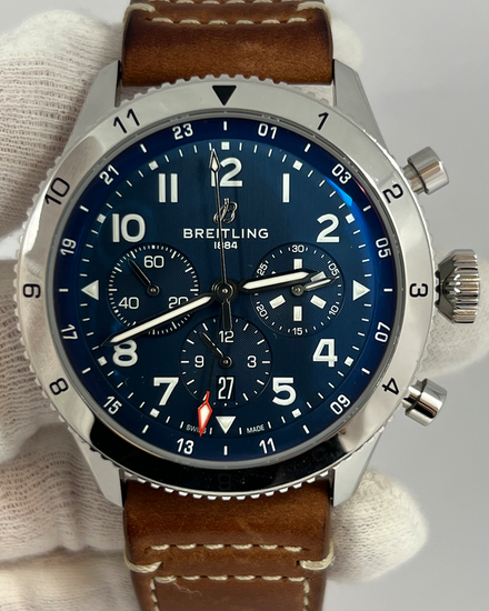 Breitling Super Avi B04 Chronograph GMT P-51 Mustang 46MM Black Dial Leather Strap (AB04453A1B1X1)