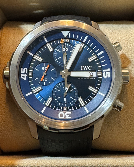 2018 IWC Schaffhausen Aquatimer Chronograph "Expedition Jacques-Yves Cousteau" Edition 44MM Blue Dial Rubber Strap (IW376805)