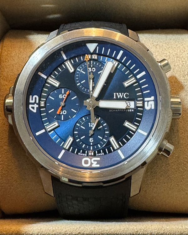 2018 IWC Schaffhausen Aquatimer Chronograph "Expedition Jacques-Yves Cousteau" Edition 44MM Blue Dial Rubber Strap (IW376805)