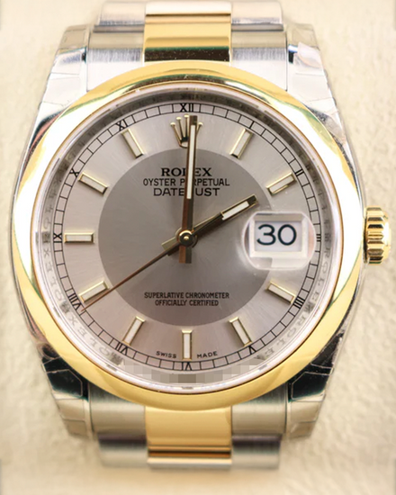 Rolex Datejust 36MM Silver "Tuxedo" Dial Two-Tone Oyster Bracelet (116203)