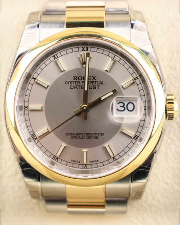 Rolex Datejust 36MM Silver "Tuxedo" Dial Two-Tone Oyster Bracelet (116203)
