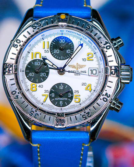 No Reserve - Breitling Colt Chronograph 41MM White Dial Aftermarket Leather Strap (A13035)
