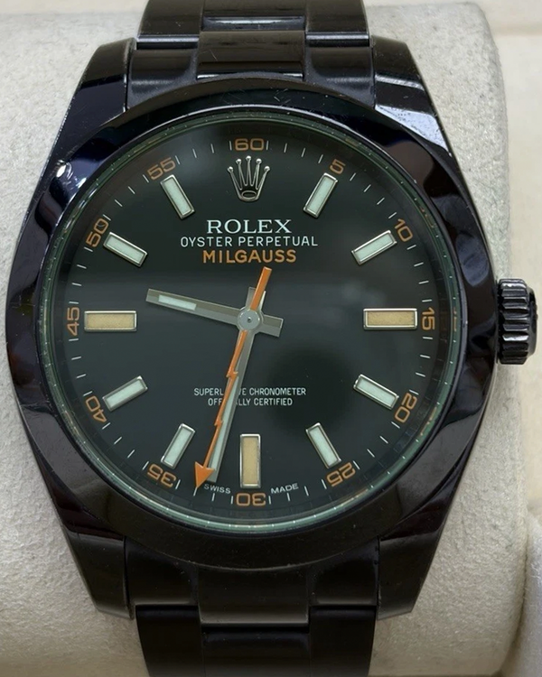 Rolex Milgauss 40MM Black Dial Aftermarket PVD Oyster Bracelet (116400GV)
