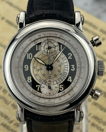 2004 Franck Muller Round Chronograph 39MM Silver Dial Leather Strap (7000 CC S45)