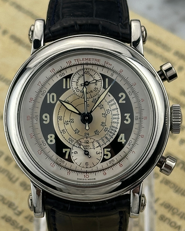 2004 Franck Muller Round Chronograph 39MM Silver Dial Leather Strap (7000 CC S45)