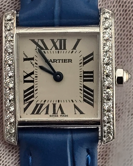 Cartier Tank Française 20MM Quartz Silver Dial Aftermarket Leather Strap (2403)
