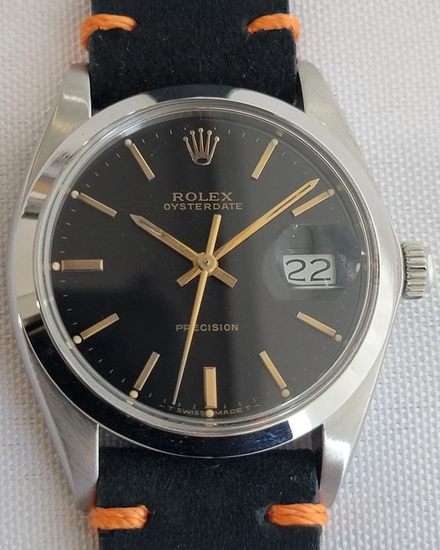 Rolex Oyster Precision 34MM Black Dial Aftermarket Leather Strap (6694)