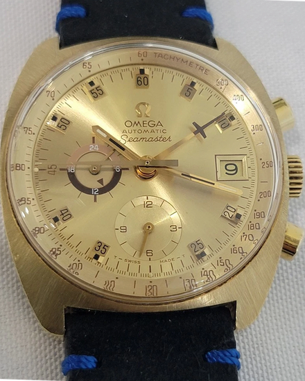 Omega Seamaster Automatic Vintage Chronograph 39MM Champagne Dial Aftermarket Leather Strap (176.007)