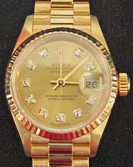 2000 Rolex Lady-Datejust 26MM Champagne Dial Yellow Gold President Bracelet (179178)