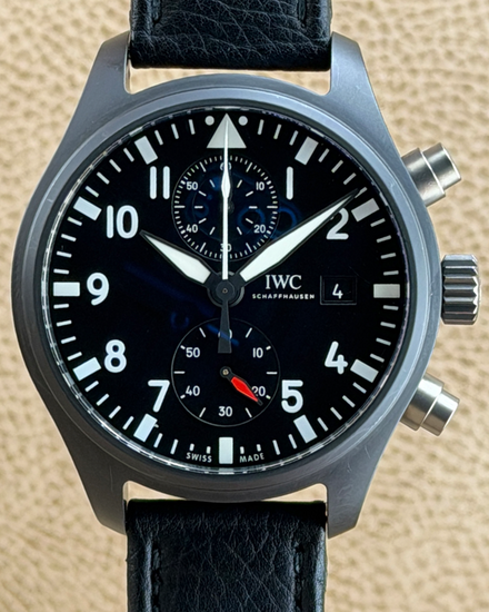 2019 IWC Schaffhausen Pilot Chronograph "Top Gun" 44MM Black Dial Rubber Strap (IW389001)