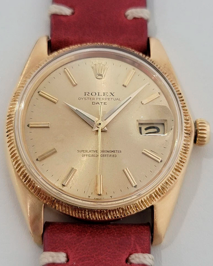 Rolex Oyster Perpetual Date 34MM Champagne Dial Aftermarket Leather Strap (1503)