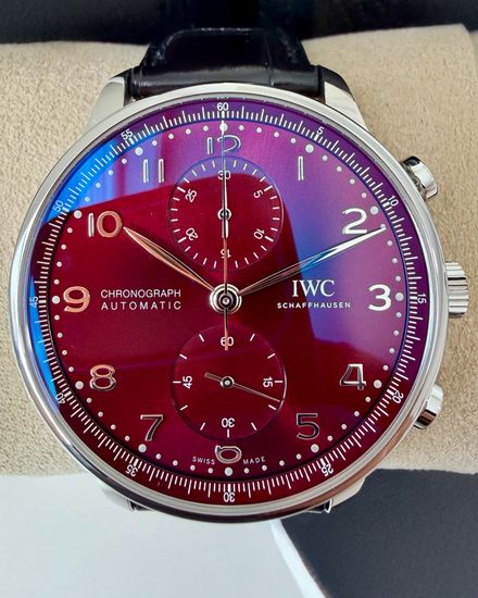 2023 IWC Schaffhausen Portugieser Chronograph 41MM Red Dial Leather Strap (IW371616)