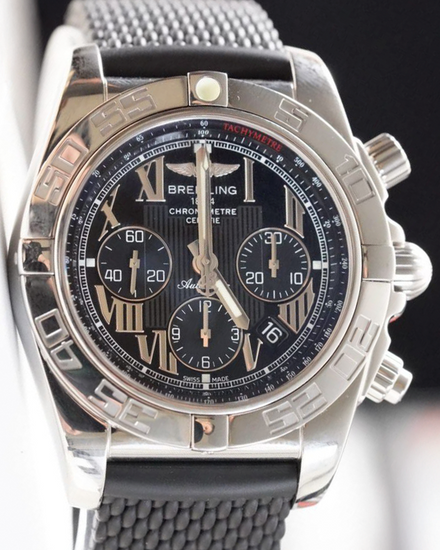 2012 Breitling Chronomat 44MM Black Dial Aftermarket Rubber Strap (AB011012/B956)