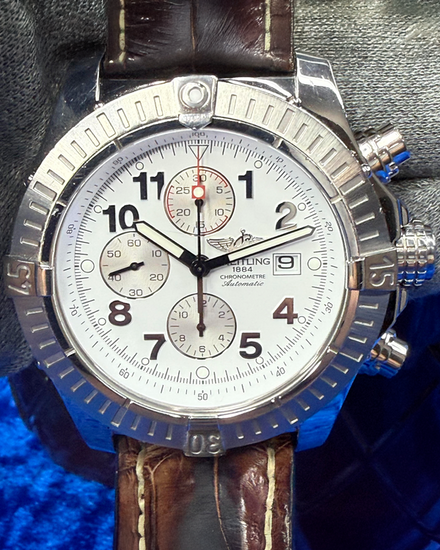 No Reserve - 2006 Breitling Super Avenger II 48MM White Dial Leather Strap (A1337011/A562)