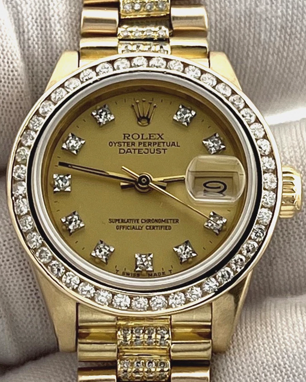 1979 (6.3 Serial) Rolex Lady-Datejust 26MM Aftermarket Champagne Dial Aftermarket Yellow Gold Bracelet (6927)
