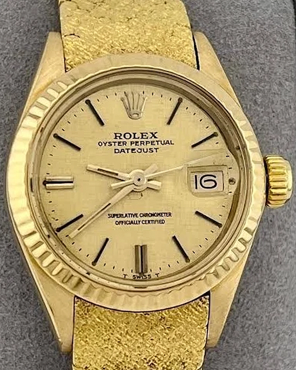 Rolex Lady-Datejust 26MM Champagne "Linen" Dial Yellow Gold Mesh Bracelet (6905)