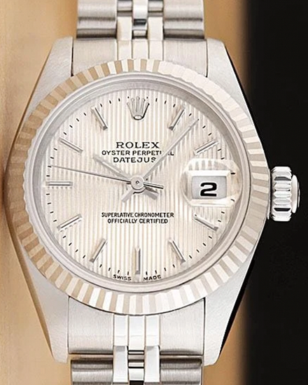 Rolex Lady-Datejust 26MM Silver "Tapestry" Dial Jubilee Bracelet (79174)