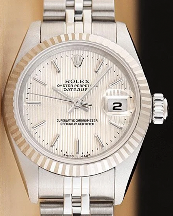 Rolex Lady-Datejust 26MM Silver "Tapestry" Dial Jubilee Bracelet (79174)