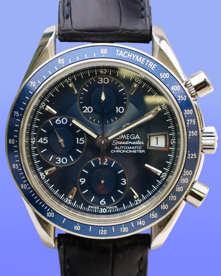 Omega Speedmaster Date 40MM Blue Dial Leather Bracelet (3212.80.00)