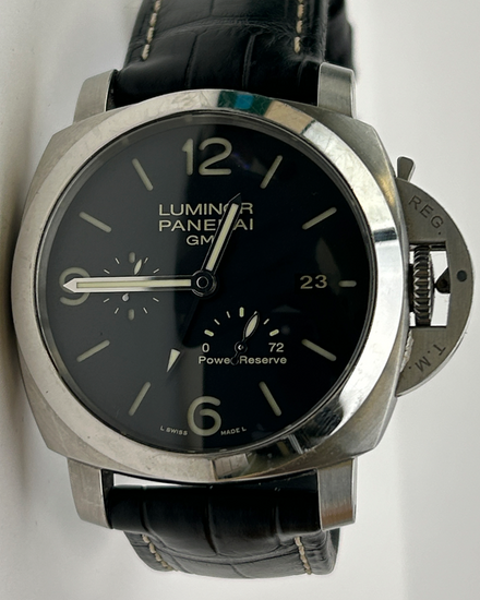 No Reserve - Panerai Luminor 1950 3 Days GMT 44MM Black Dial Leather Strap (PAM00321)