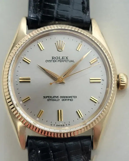 Rolex Oyster Perpetual 34MM Silver Dial Aftermarket Leather Strap (6467)