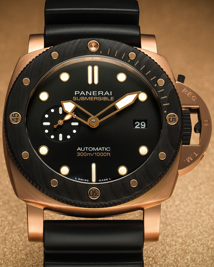 2025 Panerai Submersible Goldtech Orocarbo 44MM Black Dial Rubber Strap (PAM02070)