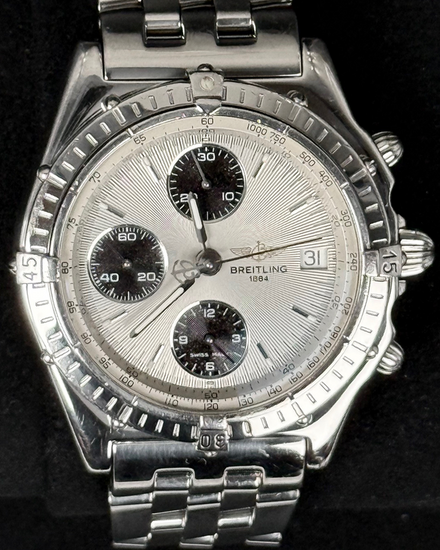 Rare Breitling Chronomat 40MM Silver "Panda" Dial Steel Bracelet (A13050)
