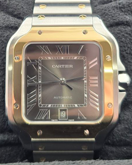 2025 Cartier Santos De Cartier 39.8MM Grey Dial Two-Tone Bracelet (W2SA0030)