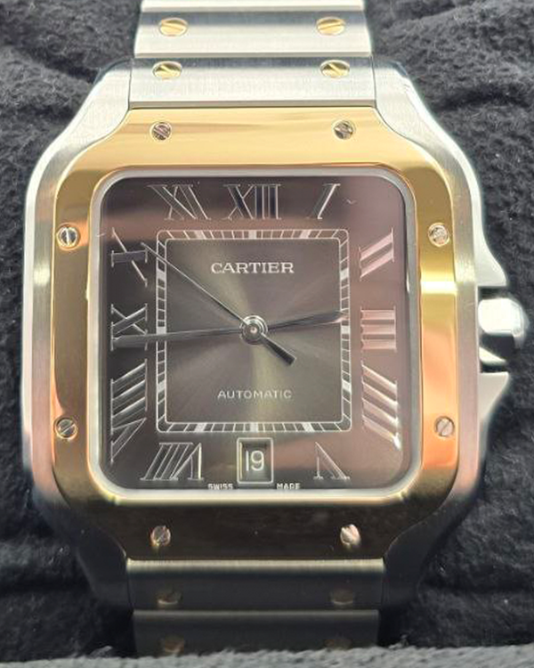 2025 Cartier Santos De Cartier 39.8MM Grey Dial Two-Tone Bracelet (W2SA0030)