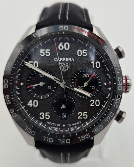 2023 Tag Heuer Carrera Chronograph X Porsche S.E. 44MM Grey Dial Leather Strap (CBN2A1F.FC6492)