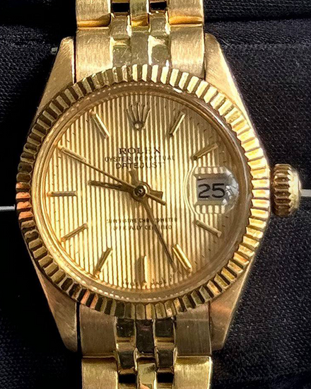 1976 Rolex Lady-Datejust 26MM Champagne "Tapestry" Dial Yellow Gold Jubilee Bracelet (6916)