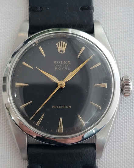 Rolex Oyster Precision 34MM Black Dial Aftermarket Leather Strap (6426)
