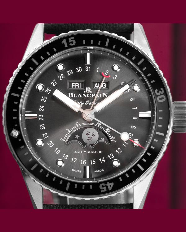 2021 Blancpain Fifty Fathoms Bathyscaphe Quantième Complet Phases de Lune 43MM Grey Dial Textile Strap (5054-1110-NABA)