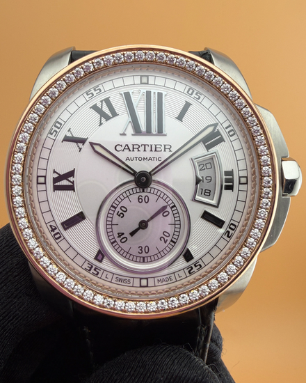 Cartier Calibre de Cartier 42MM Silver Dial Aftermarket Leather Strap (W7100039)