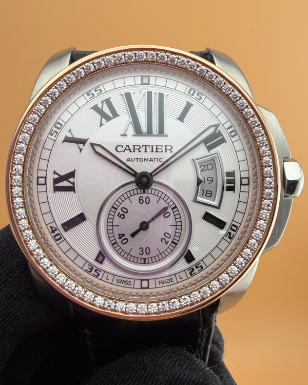 Cartier Calibre de Cartier 42MM Silver Dial Aftermarket Leather Strap (W7100039)