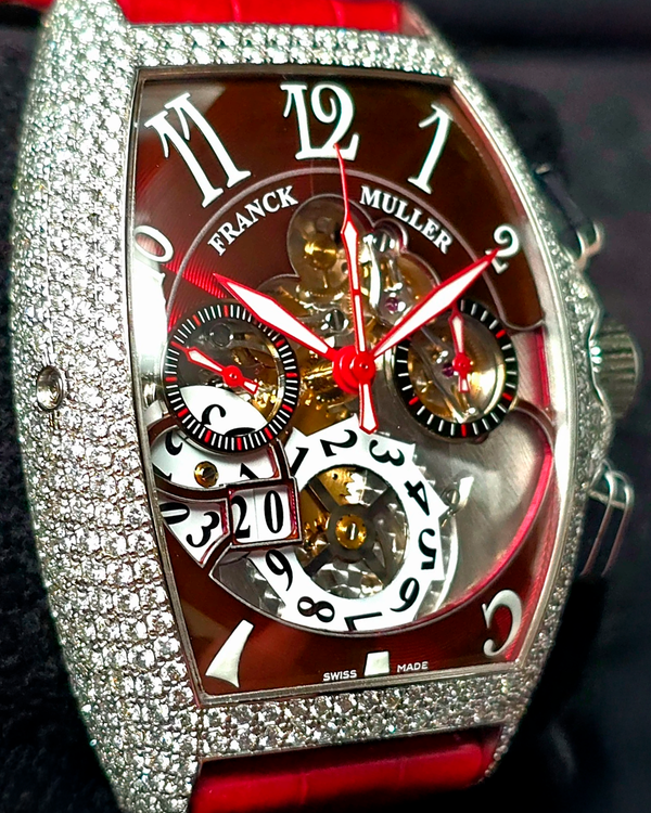 Franck Muller Cintrée Curvex Grande Date Chronograph 39MM Red Dial Leather Strap (8083 CC GD FO D)