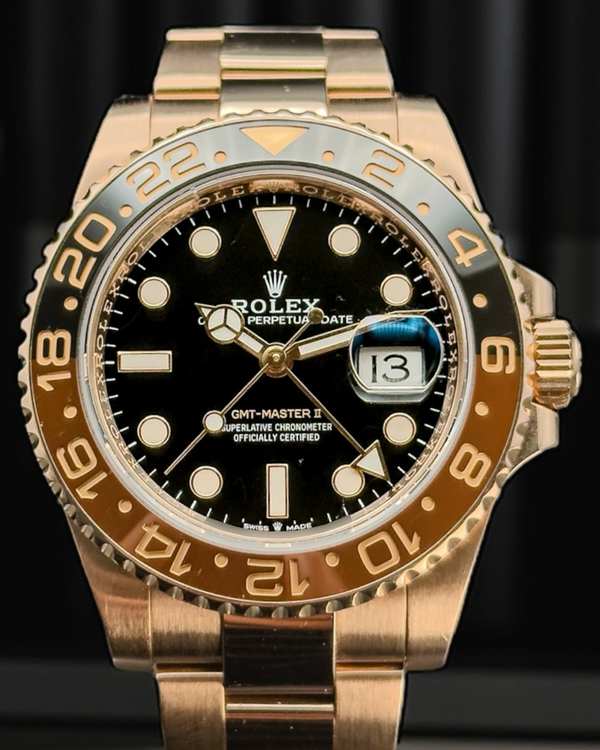 2024 Rolex GMT-Master II "Rootbeer" 40MM Black Dial Rose Gold Oyster Bracelet (126715CHNR)
