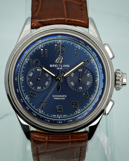 2021 Breitling Premier B15 Duograph 42MM Blue Dial Leather Strap (AB1510171C1P1)