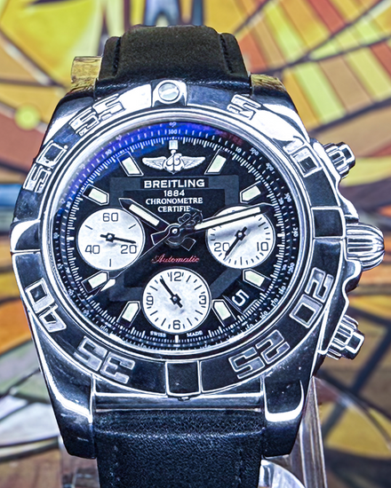 No Reserve - 2018 Breitling Chronomat 41MM Black Dial Aftermarket Leather Strap (AB014012/BA52)