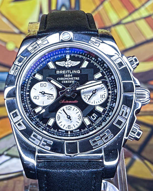 2018 Breitling Chronomat 41MM Black Dial Aftermarket Leather Strap (AB014012/BA52)