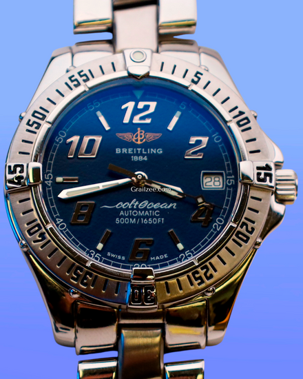 No Reserve - 2001 Breitling Colt 38MM Blue Dial Steel Bracelet (A17350)