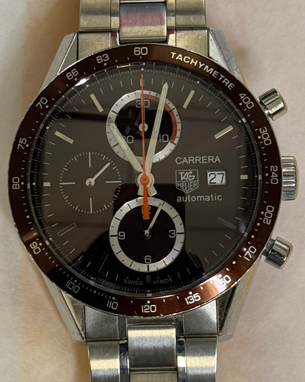 No Reserve - Tag Heuer Carrera Calibre 16 41MM Brown Dial Steel Bracelet (CV2013-3)
