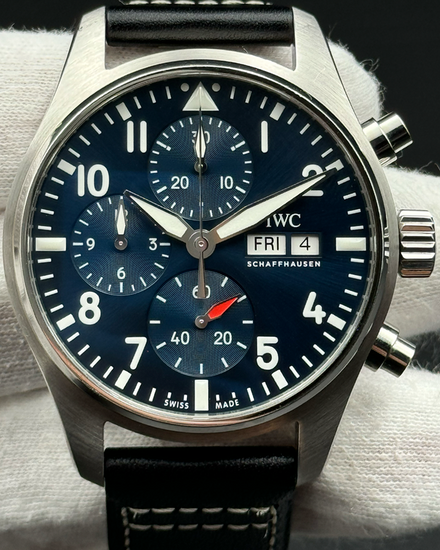 IWC Schaffhausen Pilot Chronograph 41MM Blue Dial Leather Strap (IW388101)