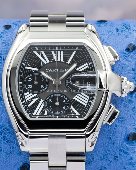 Cartier Roadster Chronograph XL 43MM Black Dial Steel Bracelet (W62020X6)