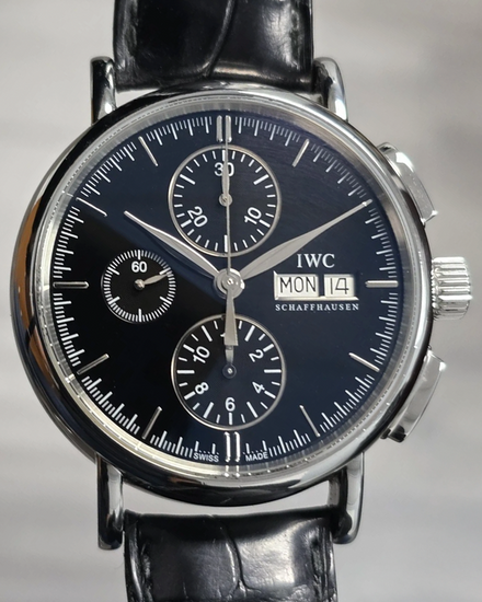 2011 IWC Schaffhausen Portofino Chronograph 41MM Black Dial Leather Strap (IW378302)